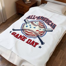 All-American Game Day Velveteen Plush Blanket | Patriotic Baseball Graphic