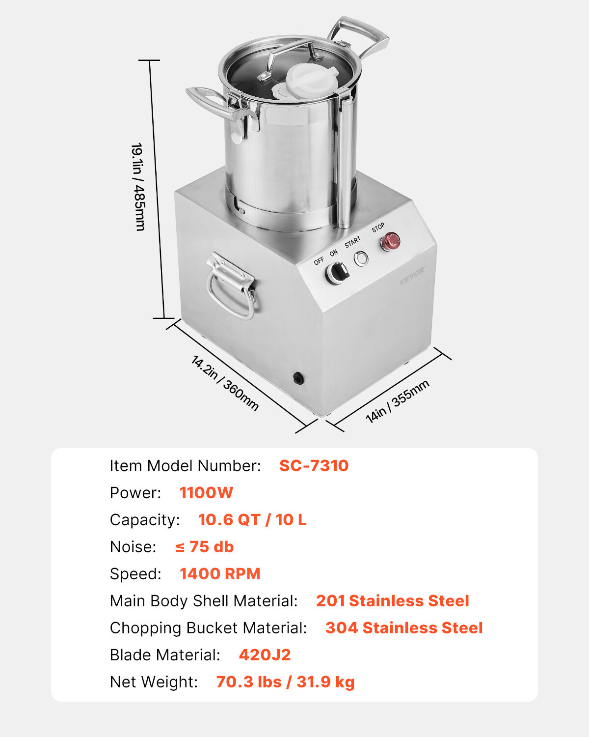 Robot Da Cucina Tritaverdure Alimentare Frullatore Acciaio Inox 10L