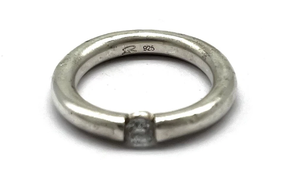925/- Silber Ring, simulierter Diamant, rund, Spann, Gr. 56, Sterlingsilber - Bild 3 von 3