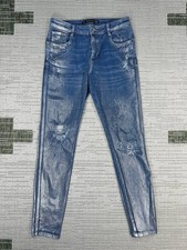 Zara Trafaluc Jeans Womens 6 Blue Denim Distressed Mid Rise Skinny Leg 25x26