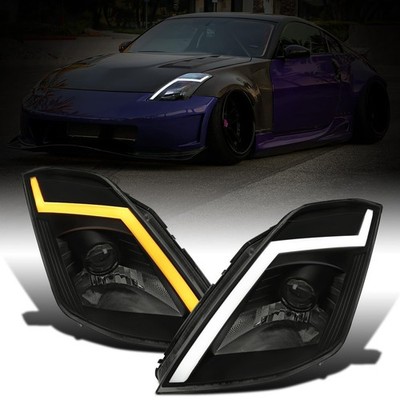 2003-2005 Nissan 350Z Switchback Sequential Animated LED Headlights Black Smoke
