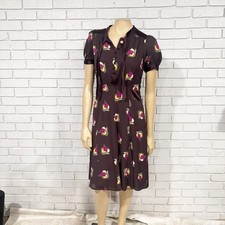 Re:Sound Brown Silk A-Line Dress | Floral Midi Cottagecore - Size 6