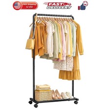 Clothes Rack - Clothing Rack with Storage Mesh Shelf Casters, Heavy-Duty Me...