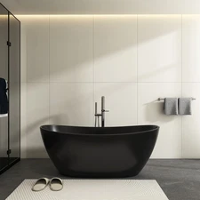 65" Solid Surface Stone Artificial Stone Bathtubs Stand Alone Soaking Tub Black