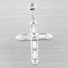 Pommy Cross White Fire Opal Silver Jewelry Necklace Pendant