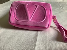 Valentino Beauty Small Hot Pink Velvet Travel Pouch Makeup Wrist Bag