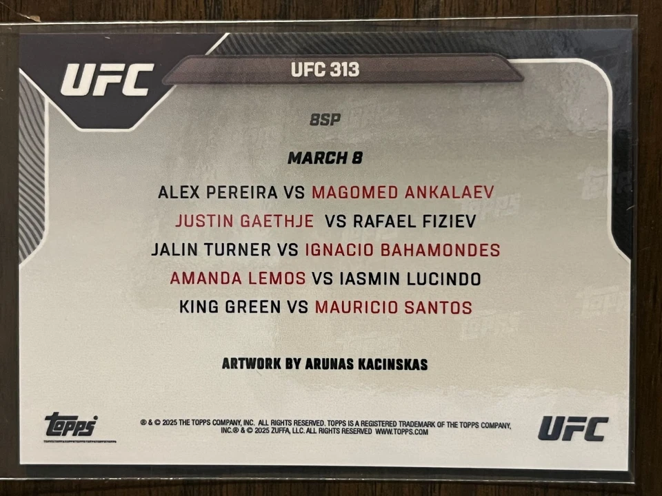2025 Topps Now #8SP UFC 313 Fight Poster Card Magomed Ankalaev Gaethje Santos - Image 2 of 2