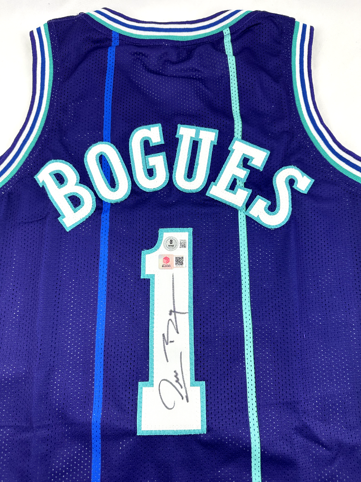 Muggsy Bogues Signed Autographed Purple Stripe Charlotte Basketball