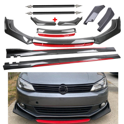 For VW Jetta MK6 Carbon Fiber Look Red Front Lip Chin Bumper Side Skirt