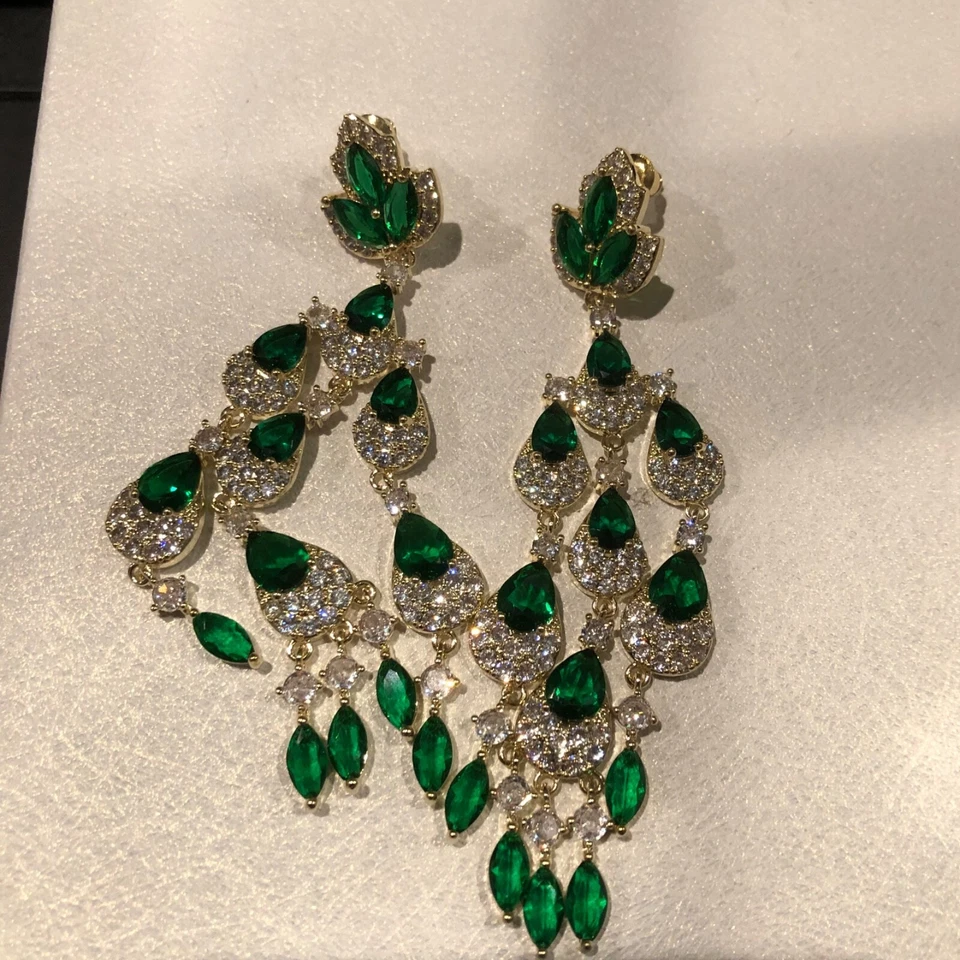 Pendientes araña de boda enchapados en oro de 18k creados en laboratorio esmeralda verde regalo para mujer Foto 4 de 4