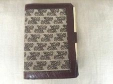 Vintage Genuine JAEGER Logo Brown Canvas+Leather Card Case Unisex