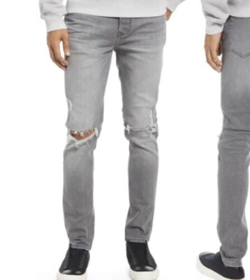 TOPMAN Men's Gray Ripped Distressed Skinny Jeans Size W28