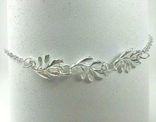 Womens Silver SP Feather Leaves Ankle Bracelet Chain Foot Anklet