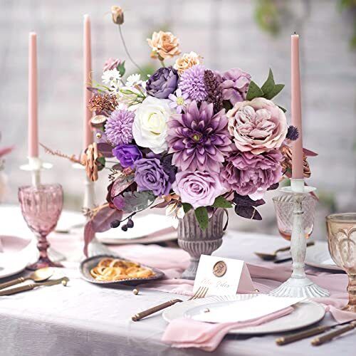 Artificial Flowers Combo Silk Mix Peony Rose Hydrangea Fake Flowers Purple - Picture 2 of 6