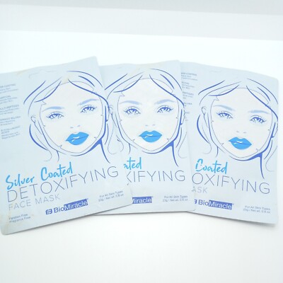Bio Miracle Silver Coated Hyaluronic acid Mask, Skin Detox Face Mask, Lot of 3