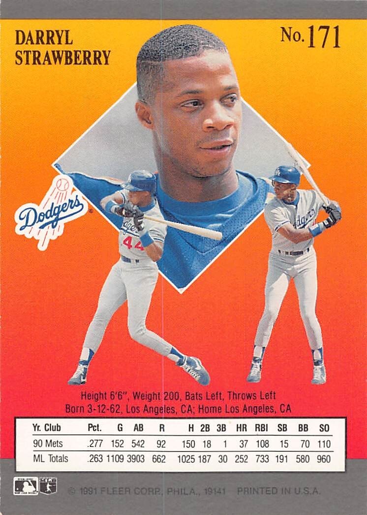 ☆着払限定☆断捨離☆激レア☆オールドボーイ☆アメリカ版☆ポスター☆若干難アリ 1991 Fleer Ultra Baseball Darryl Strawberry #171 NM/MT LOS ANGELES