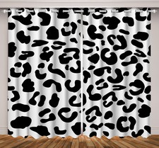 Black and White Cow Print 3D 2 Panels Window Curtains Blockout Drapes Fabric