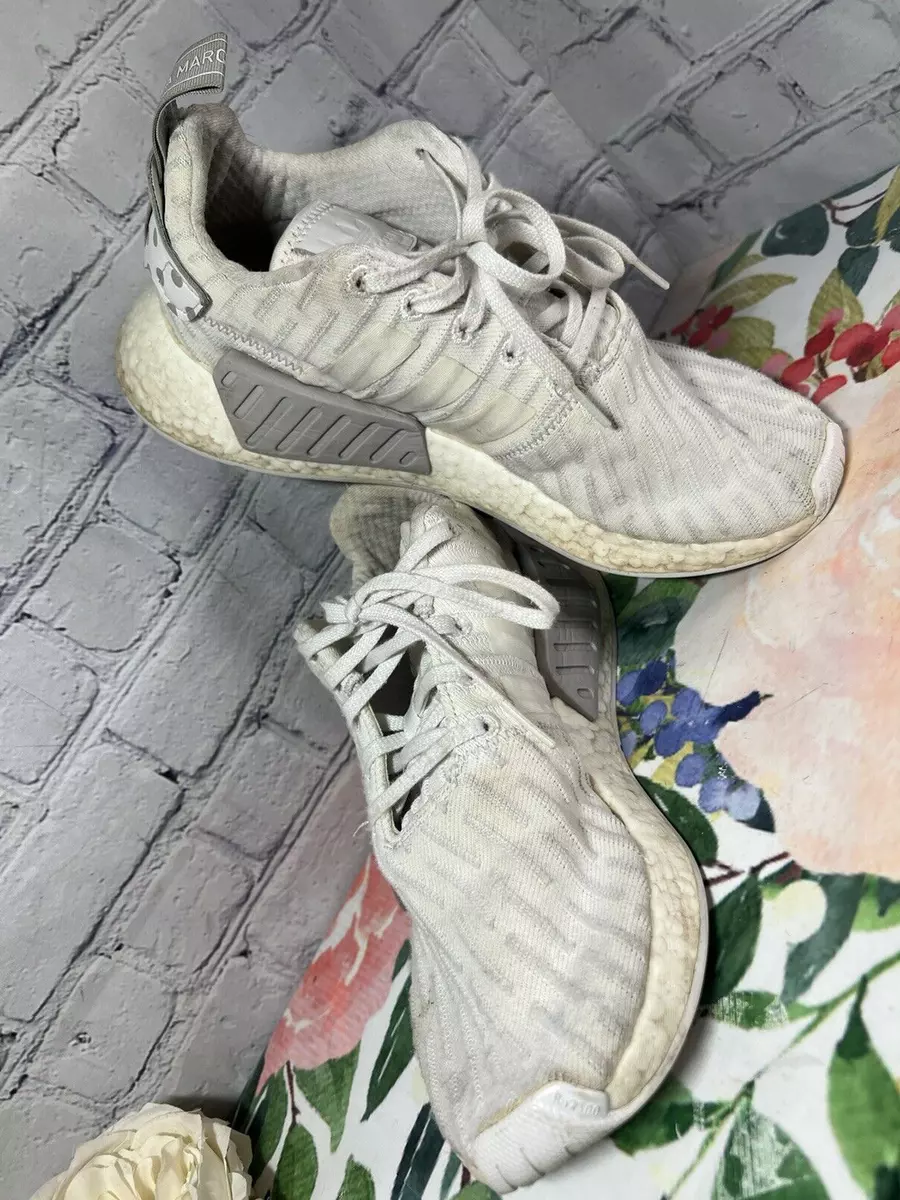 Adidas 8.5 NMD R2 White Gray Polka Dot Primeknit Running Low Top Sneaker Shoes
