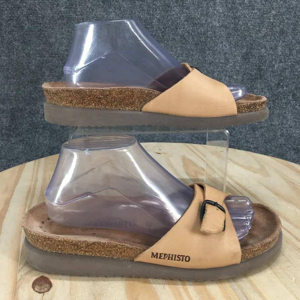 Mephisto Sandals Womens 40 Hafina Slide Beige Leather Buckle Strap Casual Flats - Image 2 of 4