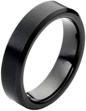 6mm Tungsten Carbide Black IP Beveled Edge Design Wedding Band Ring