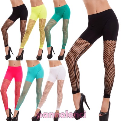 Leggings donna pantaloni rete traforati elasticizzati skinny sexy nuovi  W779C | eBay