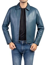 Rich’s Morgous Harrington Collar Shirt Premium Blue Leather Jacket 