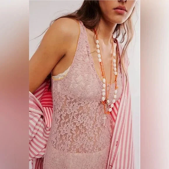Intimately By Free People Feeling For Lace Maxi Slip Rose Pink/Orange XS NWOT - Image 3 of 4
