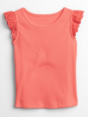 NWT BABY GAP 4T & 5T CORAL ORANGE EYELET LACE FLUTTER SLEEVE RIBBED TANK