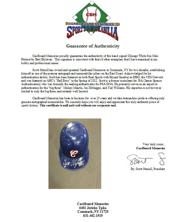 Minicasco de béisbol firmado por Bert Blyleven #28 Indians Twins Hof certificado de autenticidad automático CBM Foto 3 de 4