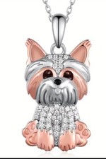 Elegant Yorkshire Terrier Pendant Necklace With Sparkling Cubic Zirconia