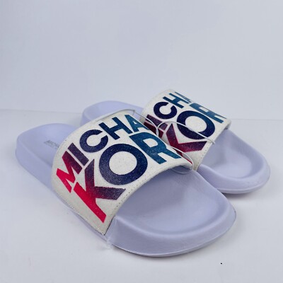 Michael Kors Gilmore White Light Purple Glittered Slides Sandals Women's  Size 5 | eBay