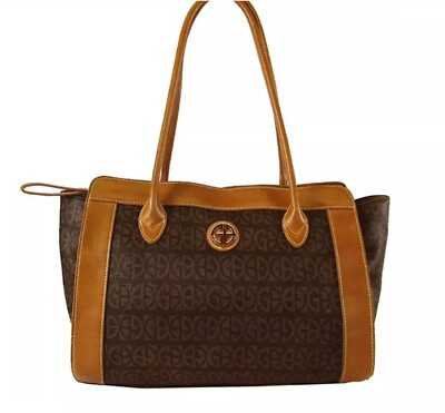 Giani Bernini Signature Browm Faux Leather Large Shoulder Bag