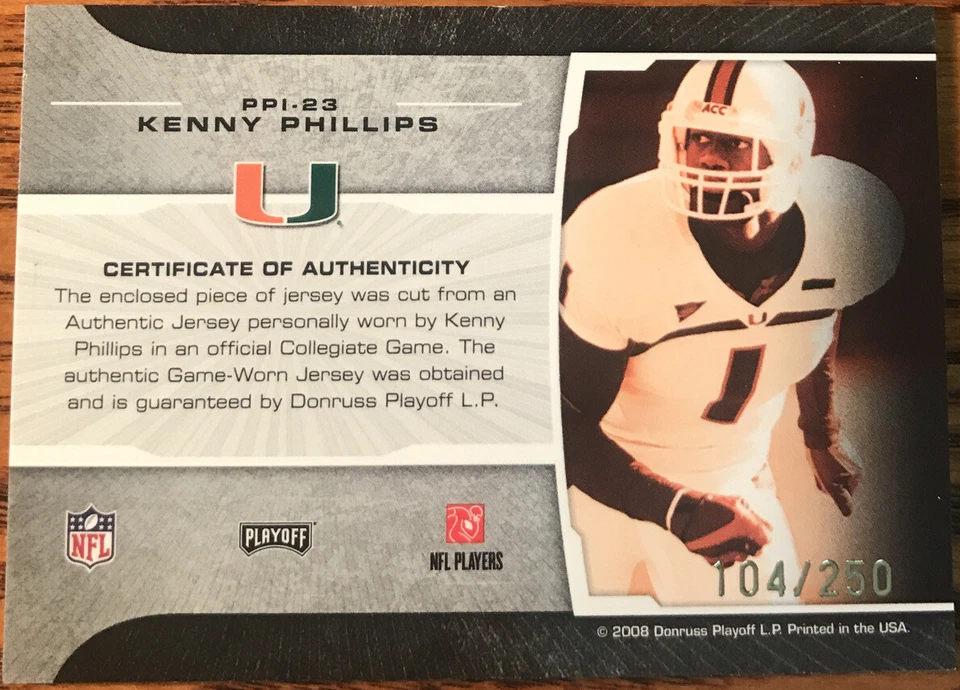 2008 Playoff Prestige Prestigious Picks Materials Red Kenny Phillips #’d 104/250 — 第 2/2 张图片