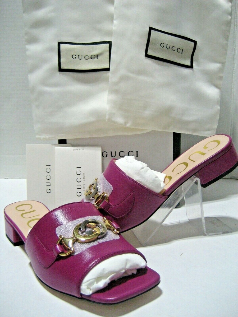 NEW GUCCI Women US 5 EU 35 Zumi Gold/Silver GG Logo Pink Leather