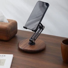Adjustable Cell Phone Stand,360 Rotating Foldable Desktop  Wooden Phone Holder