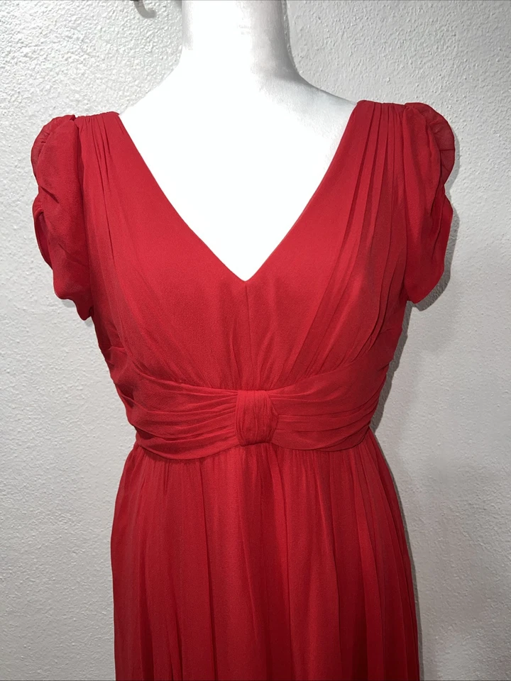 Suzi Chin For Maggy Boutique Silk Dress Womens 6 Tomato Red Short Sleeve - Image 3 of 4