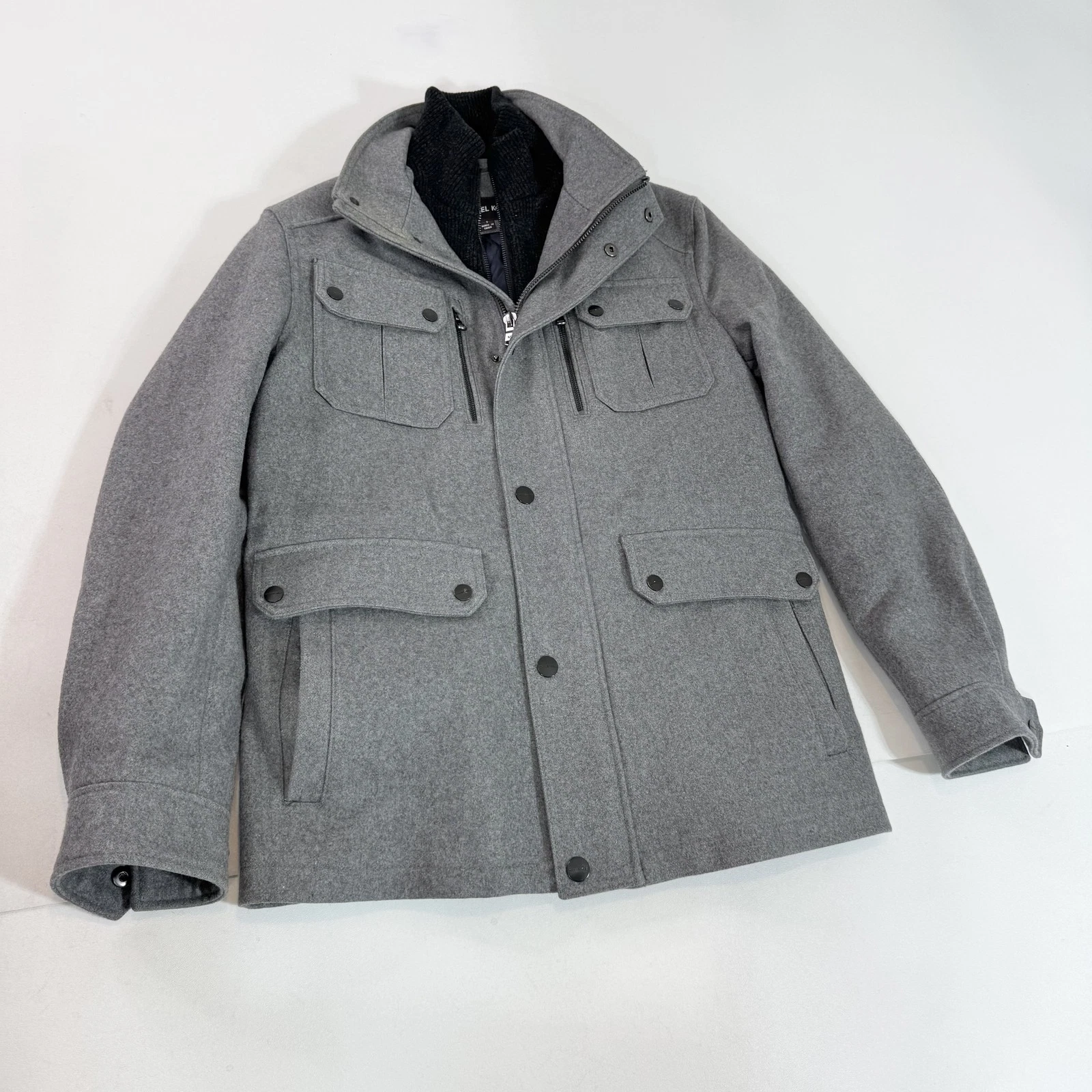 Michael Kors Jacket Mens Small Gray Wool Blend Military Field Zip Lined Pockets