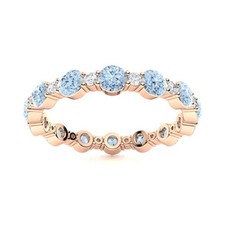 925 Sterling Silver Round Natural Aquamarine Eternity Prong Ring Jewelry