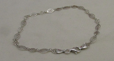 Stunning Sterling Silver Unique Oval & Circle Linked Bracelet 8'' Long #415