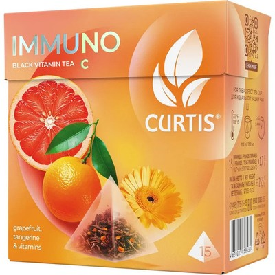 Curtis Black Vitamin Tea IMMUNO GRAPEFRUIT 15 Pyramids RF NO GMO Made in Russia