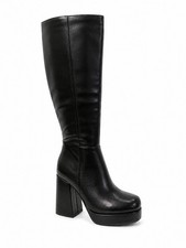 Women  s Black Knee High Platform Boots Chunky Block Heel Side Zip Comfort Insole