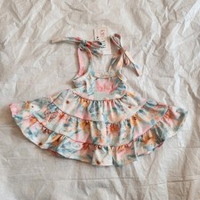 New Pete  Lucy Baby Girls Floral Butterfly Ruffle Tiered Dress Milk Silk 6-12