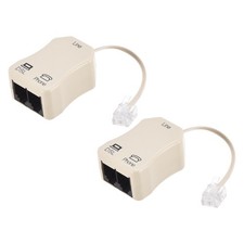 2 x In-Line DSL Splitter Filter 6P2C 2 Way Socket Adapter Phone Line Beige