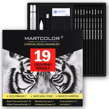 Charcoal Drawing Set 19 Pieces Black White Charcoal Pencils for Drawing
