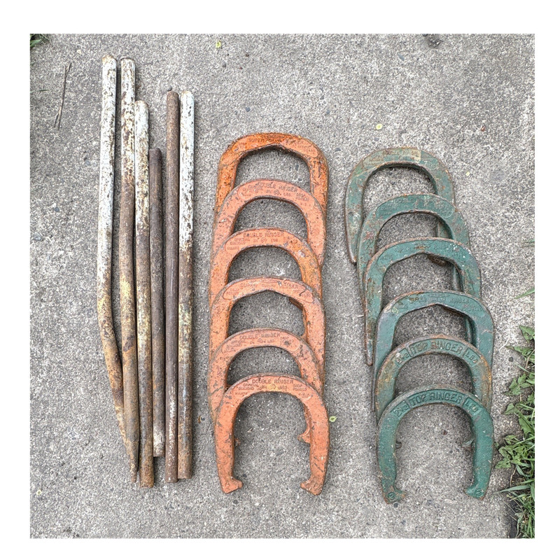 Vintage Diamond Double Ringer/Top Ringer Horseshoe Game Set Lot w/ Stakes