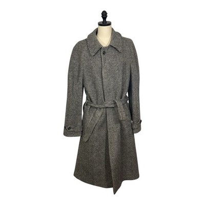 Vintage 100% Wool Tweed Long Coat Large 