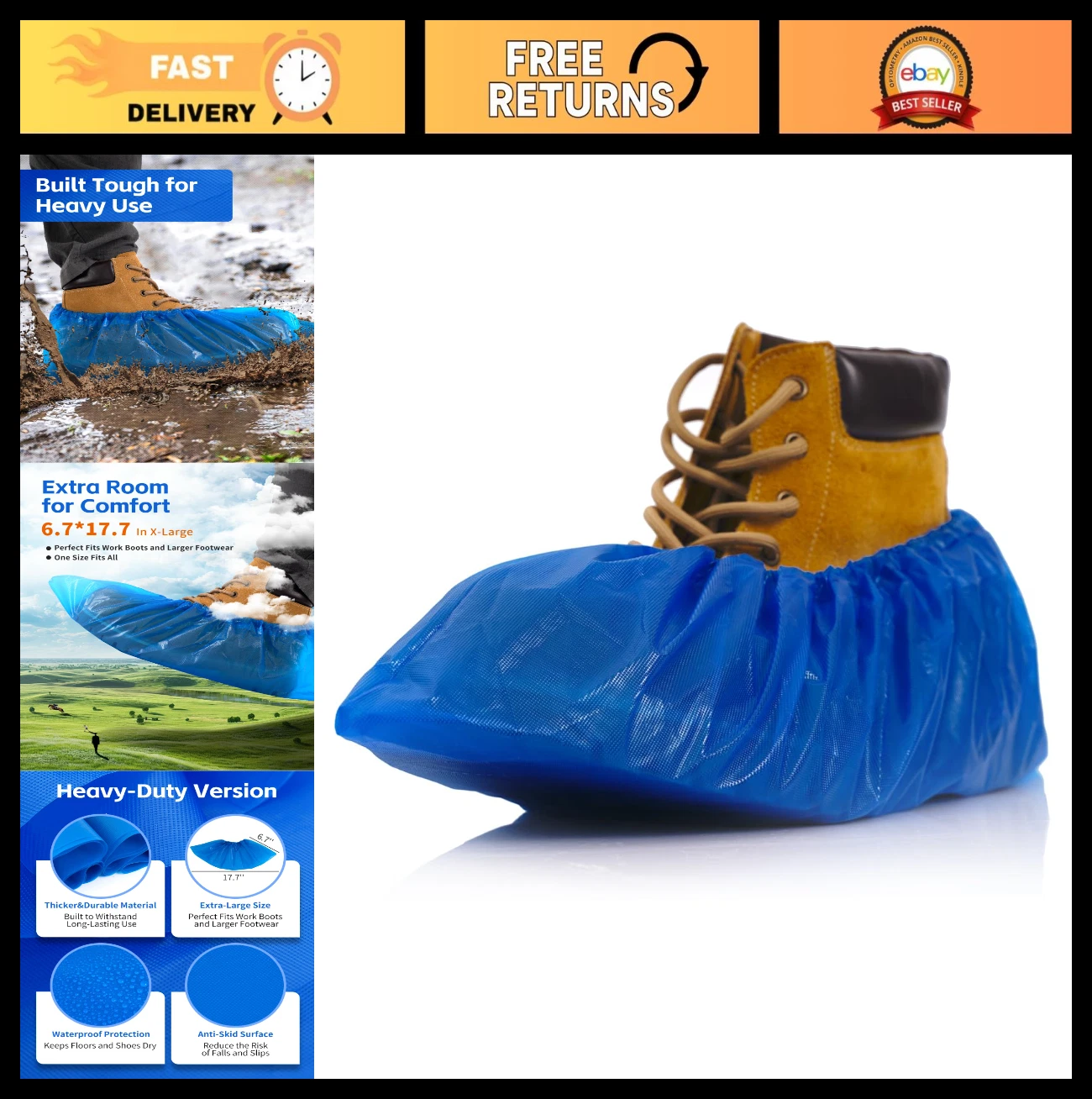 Extra Large Heavy Duty Disposable Shoe Covers - Waterproof Non-Slip Booties, 100
Opens in a new wind