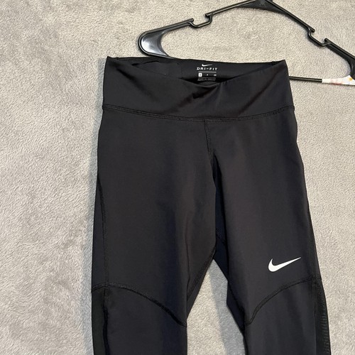 Nike Dri-FIT Power Fly Victory Crop Leggings Womens Small Black Mesh Running - Picture 2 of 9