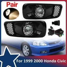 Pair Clear Lens Fog Light W/Switch+Wiring For 1999-2000 Honda Civic Fog Lamp Kit