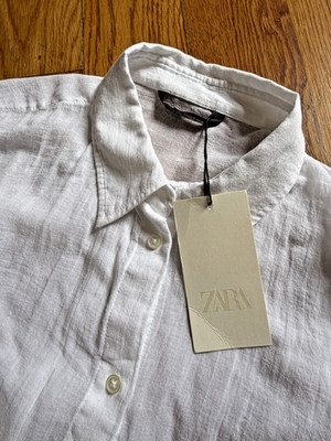Zara Button Up Blouse Womens XLarge Shirt White Cotton NEW